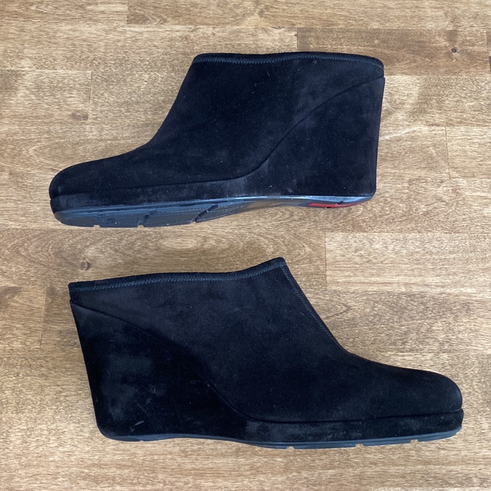 Prada Sport Black Suede Wedge Mules/Clogs - Picture 8 of 16